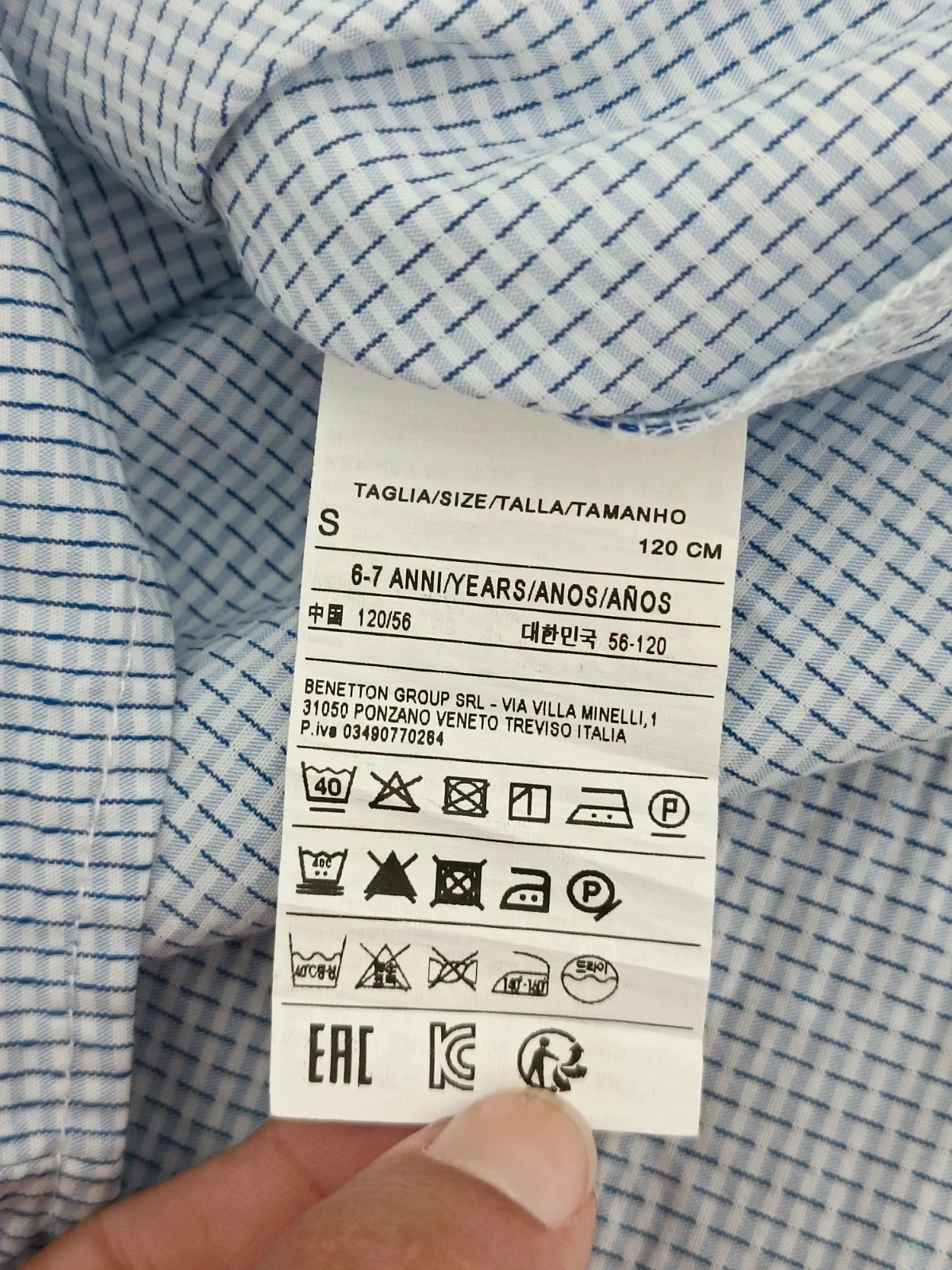 Chemise à carreaux bleue et blanche de Benetton - 6/7 ans – photo 8